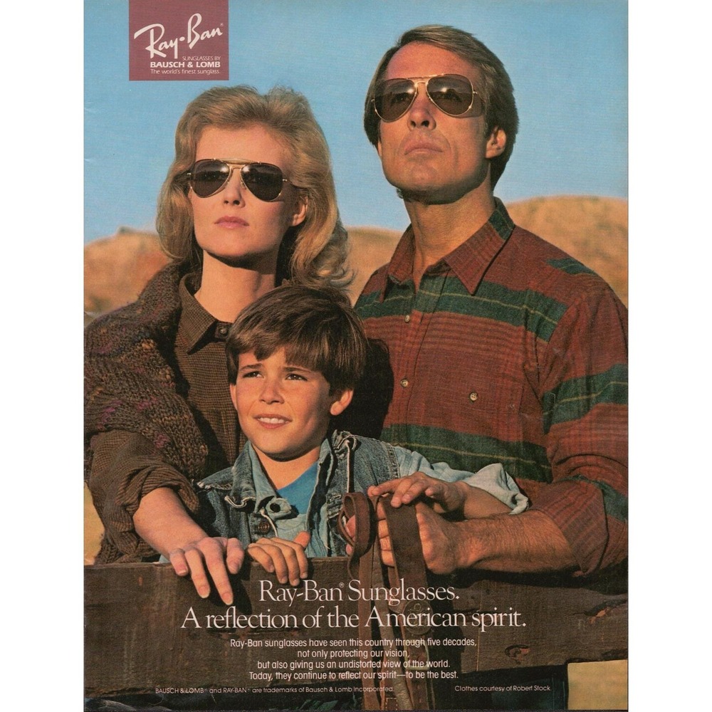 Ray-Ban Sunglasses‎ American Spirit Family Bausch Lomb Vintage Print Ad 1986